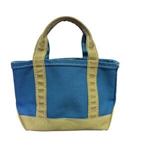 LL Bean Boat And Tote Womens Canvas Teal Olive Green Mini Small Tote Bag